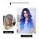 T-Part Lace Iris Blue Ombre Lace Wavy Curls Long Wig