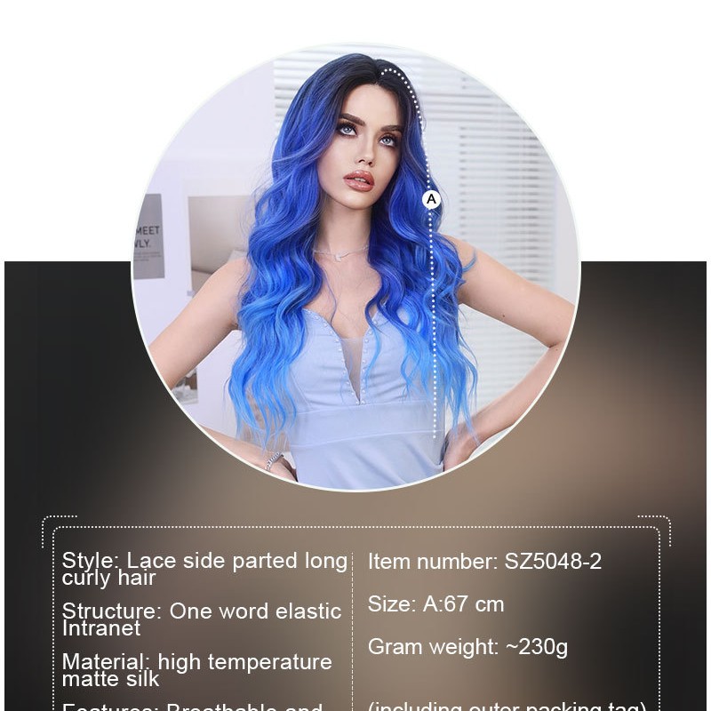 T-Part Lace Iris Blue Ombre Lace Wavy Curls Long Wig