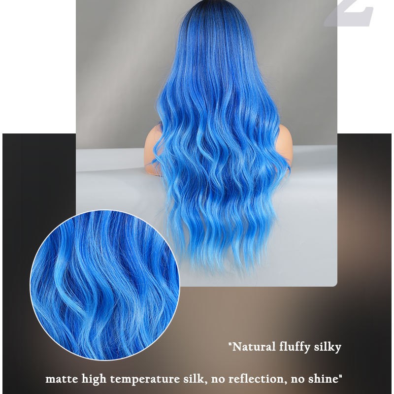 T-Part Lace Iris Blue Ombre Lace Wavy Curls Long Wig