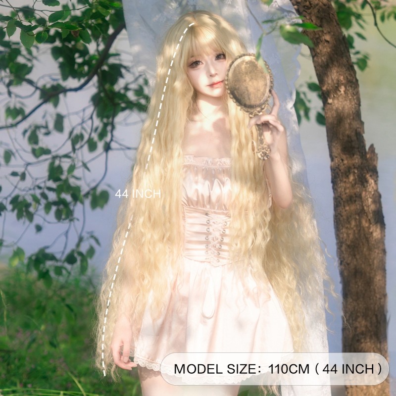 Ultra-Long Golden Loops with Fringe Lolita-Inspired Wig