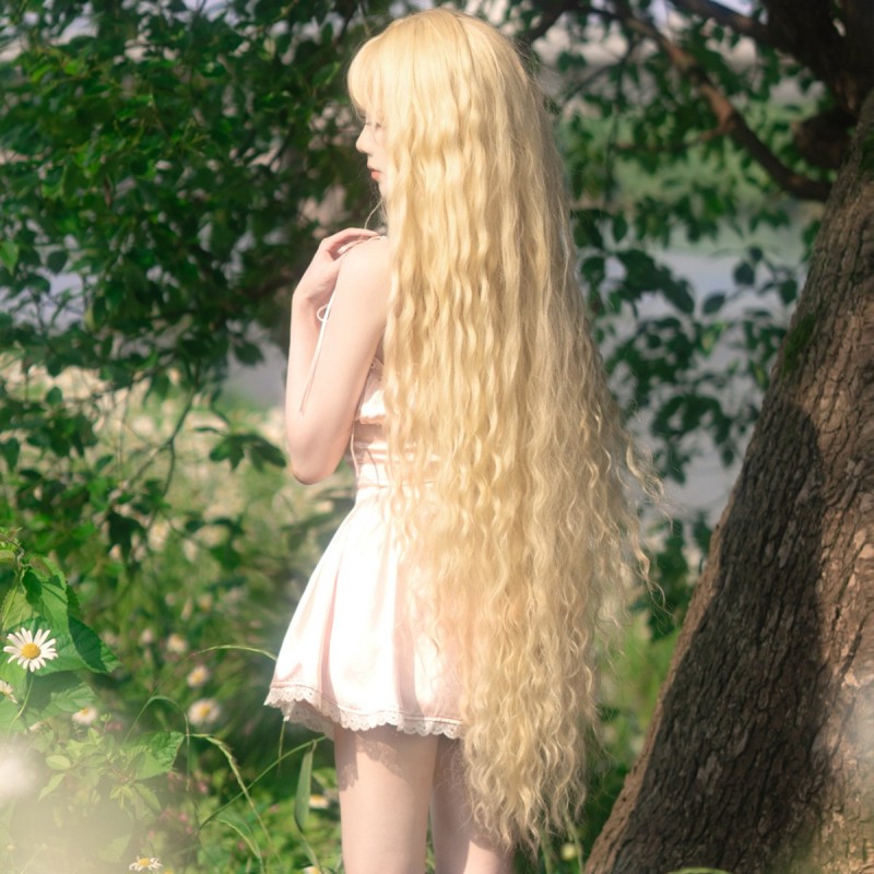 Ultra-Long Golden Loops with Fringe Lolita-Inspired Wig