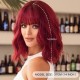 Wine Red Short Wavy Bob Wig with Straight Bangs