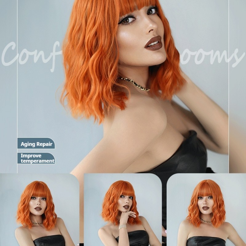 Vibrant Orange Short Curly Wig with Feathery Bangs