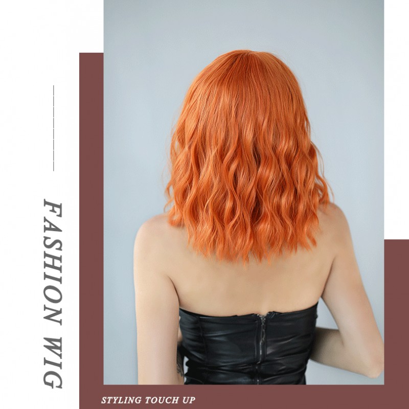 Vibrant Orange Short Curly Wig with Feathery Bangs