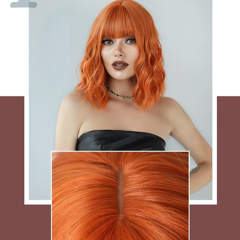 Vibrant Orange Short Curly Wig with Feathery Bangs