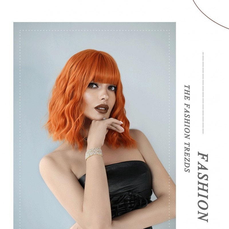 Vibrant Orange Short Curly Wig with Feathery Bangs