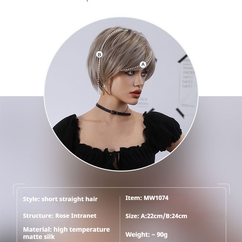 Short Straight Hair with Angled Bangs Champagne Blonde Pixie Cut Wig