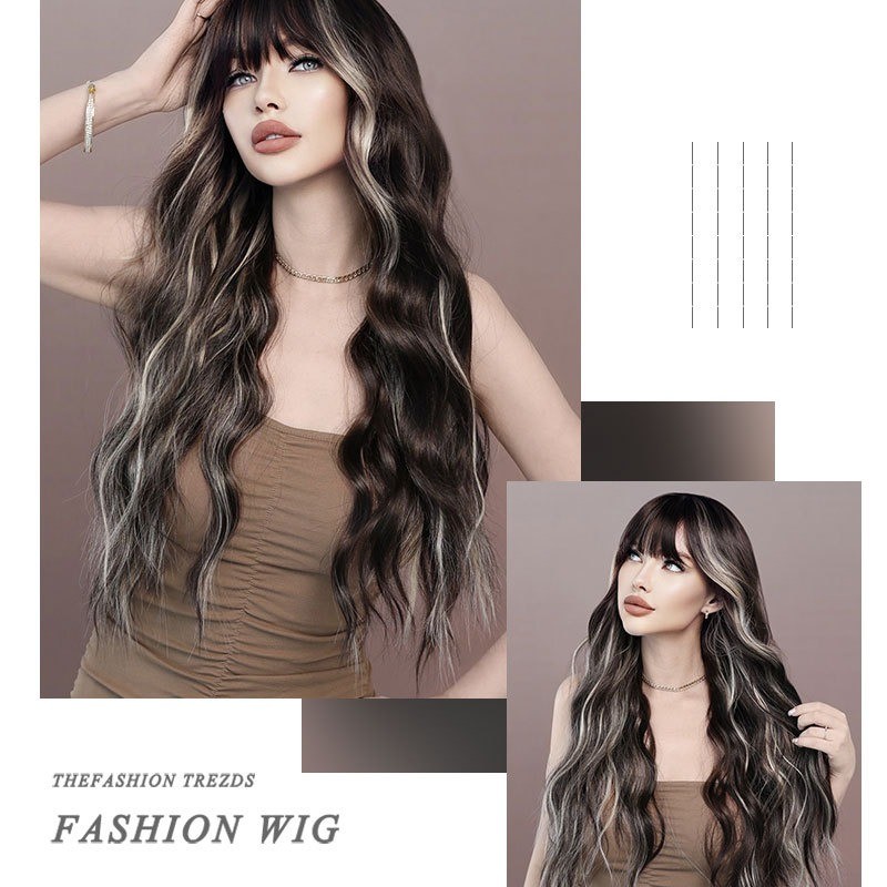 Silver Grey to Brown Ombré Long Big Waves Wig