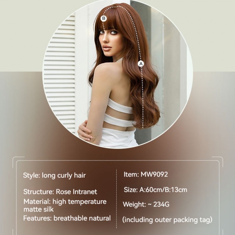 Citrus Brown Long Wavy Wig with Natural Air Bangs