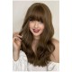 Icy Brown Straight Bangs Long Wavy Wig with Big Waves