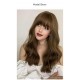 Icy Brown Straight Bangs Long Wavy Wig with Big Waves