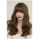 Icy Brown Straight Bangs Long Wavy Wig with Big Waves