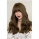 Icy Brown Straight Bangs Long Wavy Wig with Big Waves