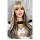 Long Wavy Wig with Straight Bangs and Trendy Highlights