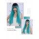 Lagoon Blue Long Straight Hair Wig with Bangs