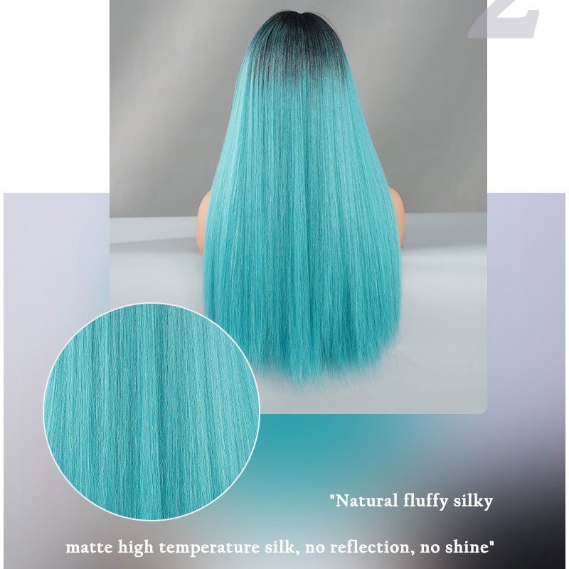 Lagoon Blue Long Straight Hair Wig with Bangs