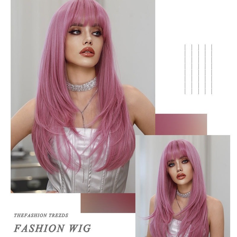 Dreamy Pink Long Straight Wig with Thin Vine Gradient Synthetic Wig