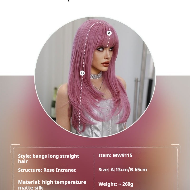 Dreamy Pink Long Straight Wig with Thin Vine Gradient Synthetic Wig