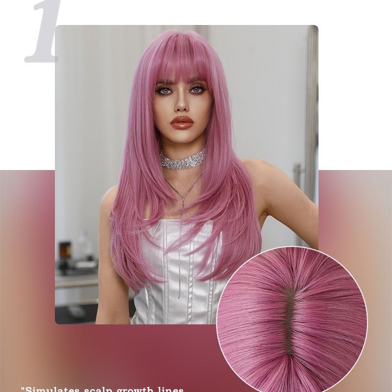 Dreamy Pink Long Straight Wig with Thin Vine Gradient Synthetic Wig