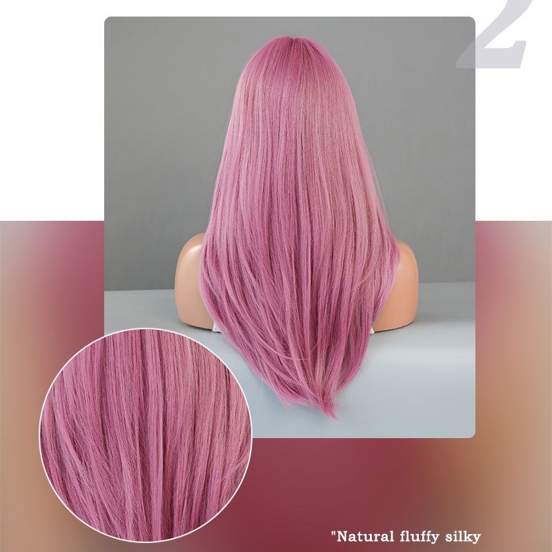 Dreamy Pink Long Straight Wig with Thin Vine Gradient Synthetic Wig