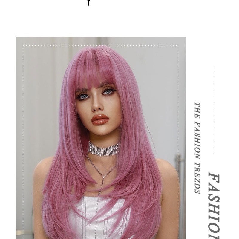 Dreamy Pink Long Straight Wig with Thin Vine Gradient Synthetic Wig