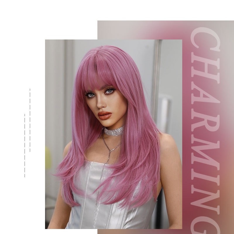 Dreamy Pink Long Straight Wig with Thin Vine Gradient Synthetic Wig