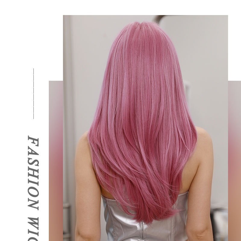 Dreamy Pink Long Straight Wig with Thin Vine Gradient Synthetic Wig