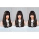 Black-Brown Long Straight Wig with Gold Highlights Synthetic Wig