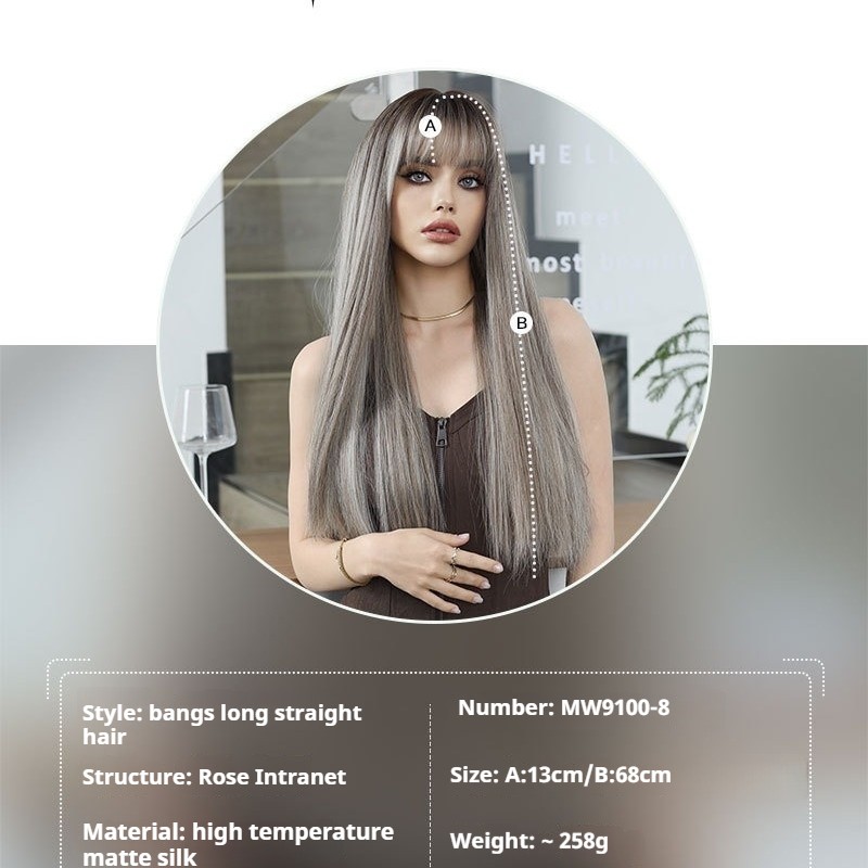 Marled Brown Long Straight Hair Wig with Highlights