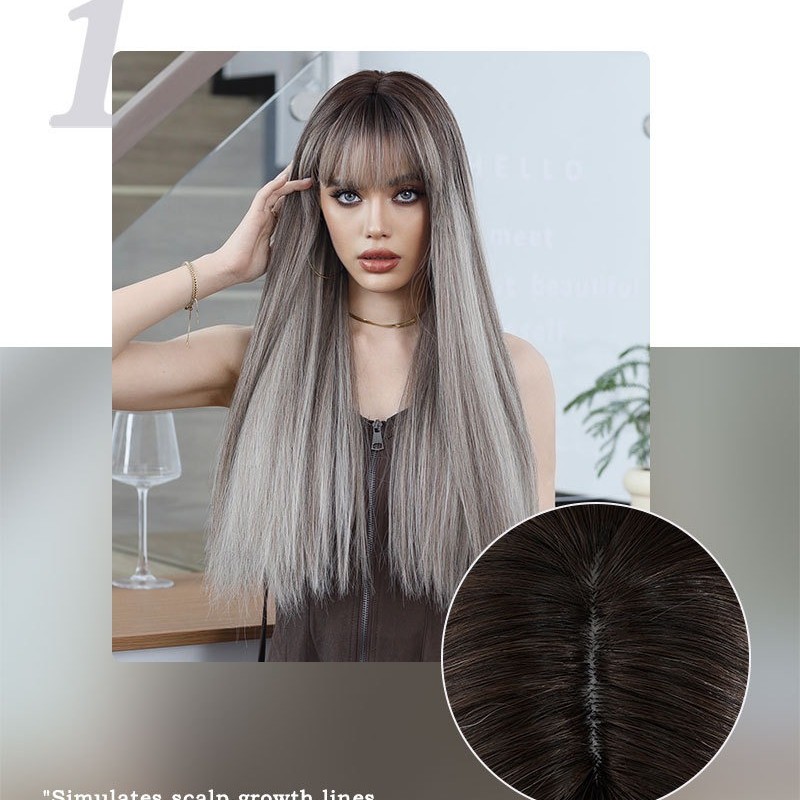 Marled Brown Long Straight Hair Wig with Highlights