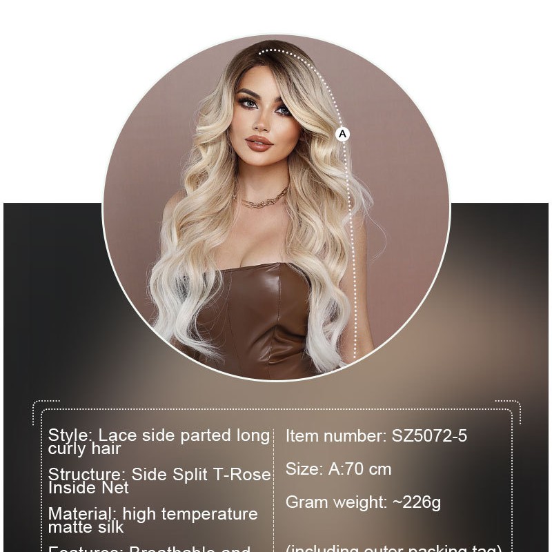 T-Part Lace Side-Parted Champagne Blonde Gradient Wave Synthetic Wig