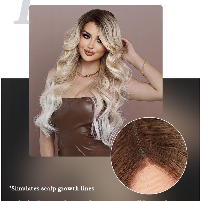 T-Part Lace Side-Parted Champagne Blonde Gradient Wave Synthetic Wig