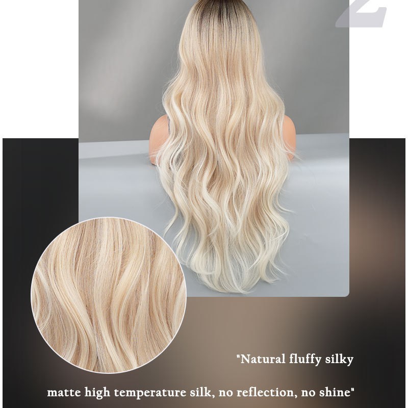 T-Part Lace Side-Parted Champagne Blonde Gradient Wave Synthetic Wig