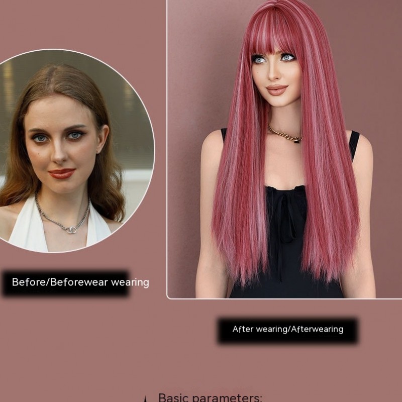 Pink Highlights Long Straight Hair Wig Perfect for Lolita Style