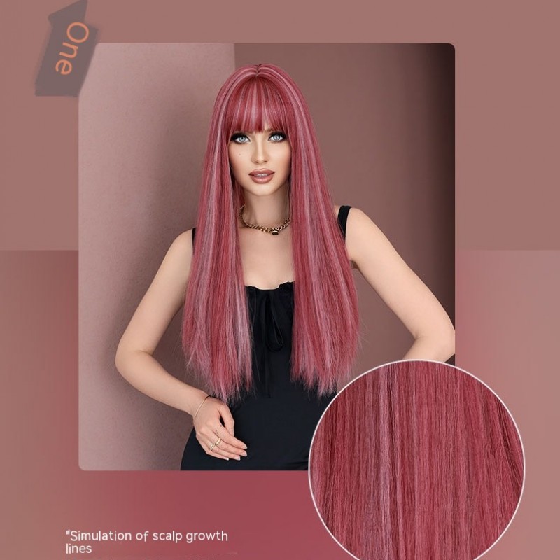 Pink Highlights Long Straight Hair Wig Perfect for Lolita Style