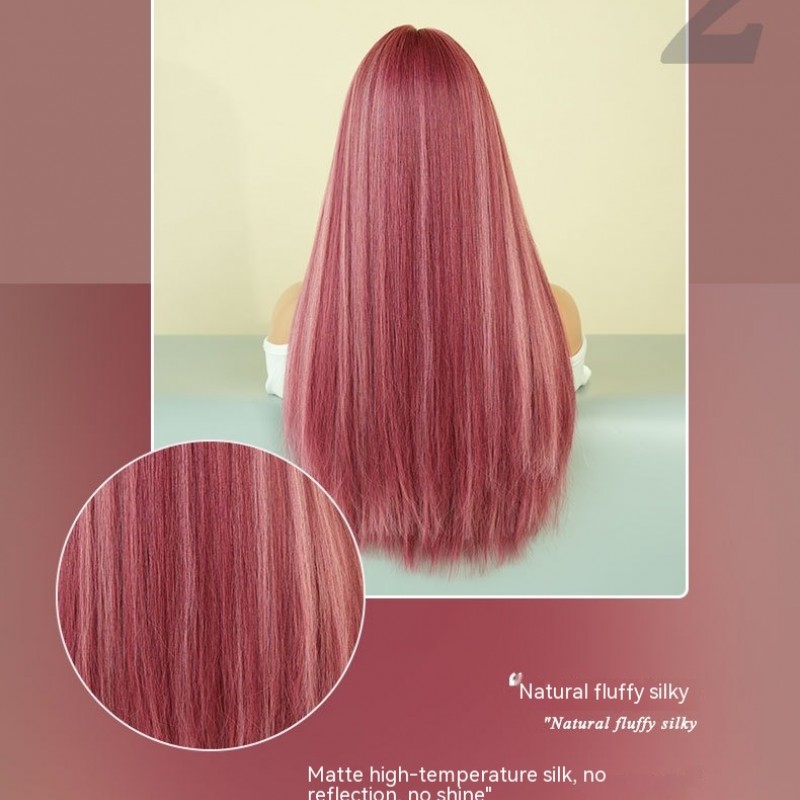 Pink Highlights Long Straight Hair Wig Perfect for Lolita Style