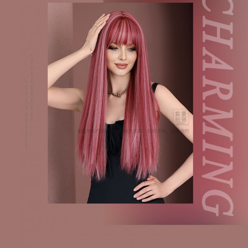 Pink Highlights Long Straight Hair Wig Perfect for Lolita Style