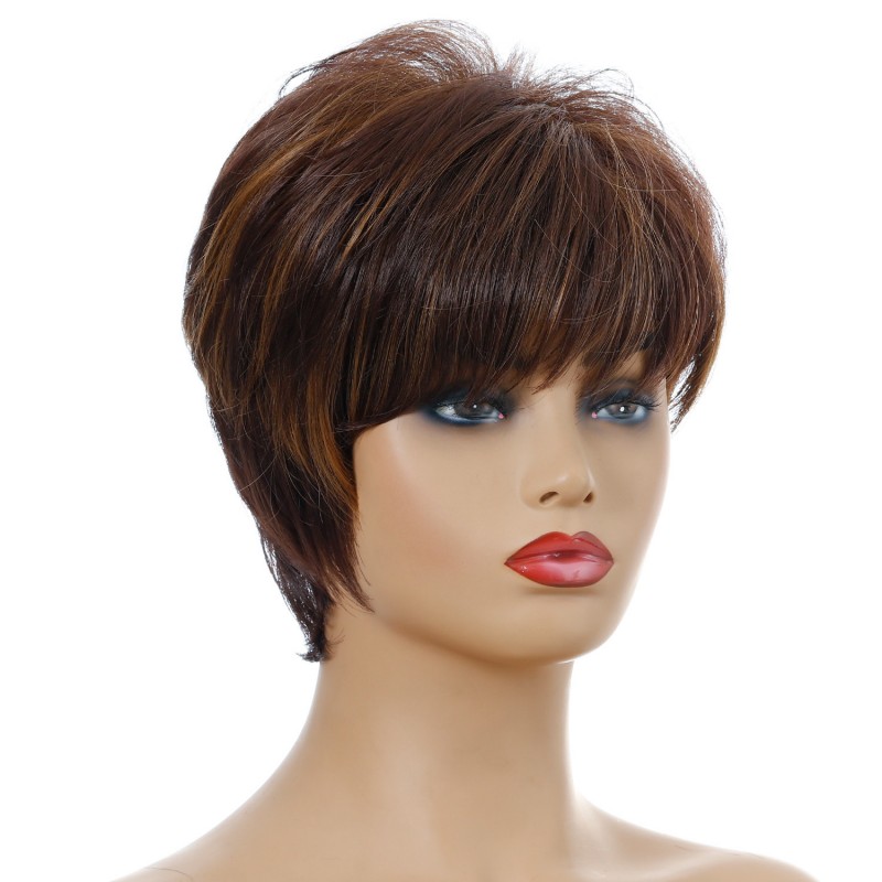 Natural Brown Short Wavy Wig