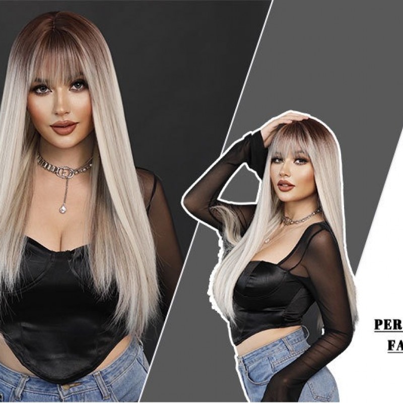 Milk Tea to Platinum Gradient Straight Wig