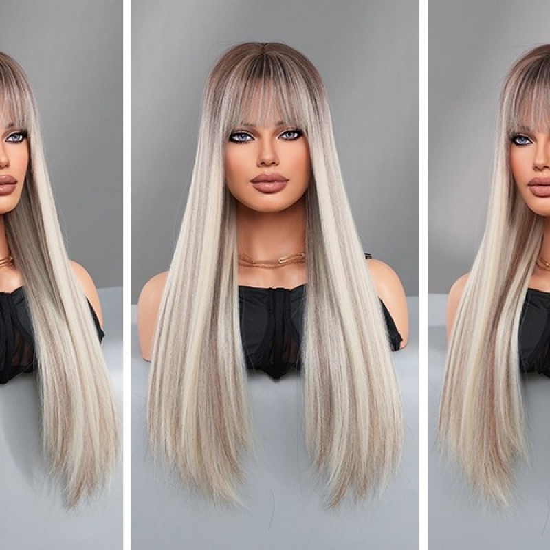 Milk Tea to Platinum Gradient Straight Wig