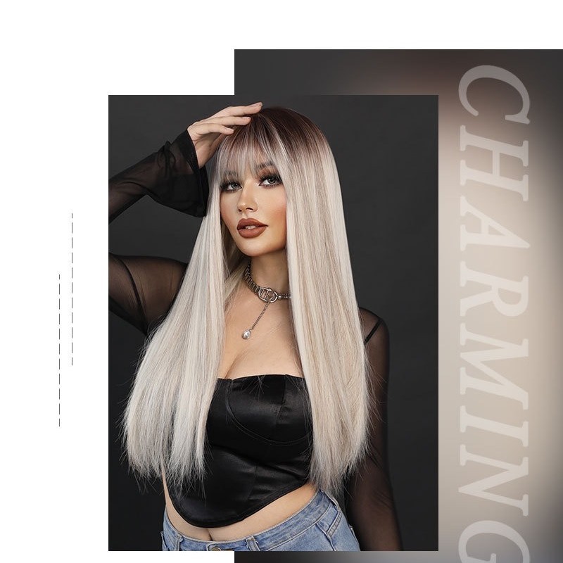 Milk Tea to Platinum Gradient Straight Wig