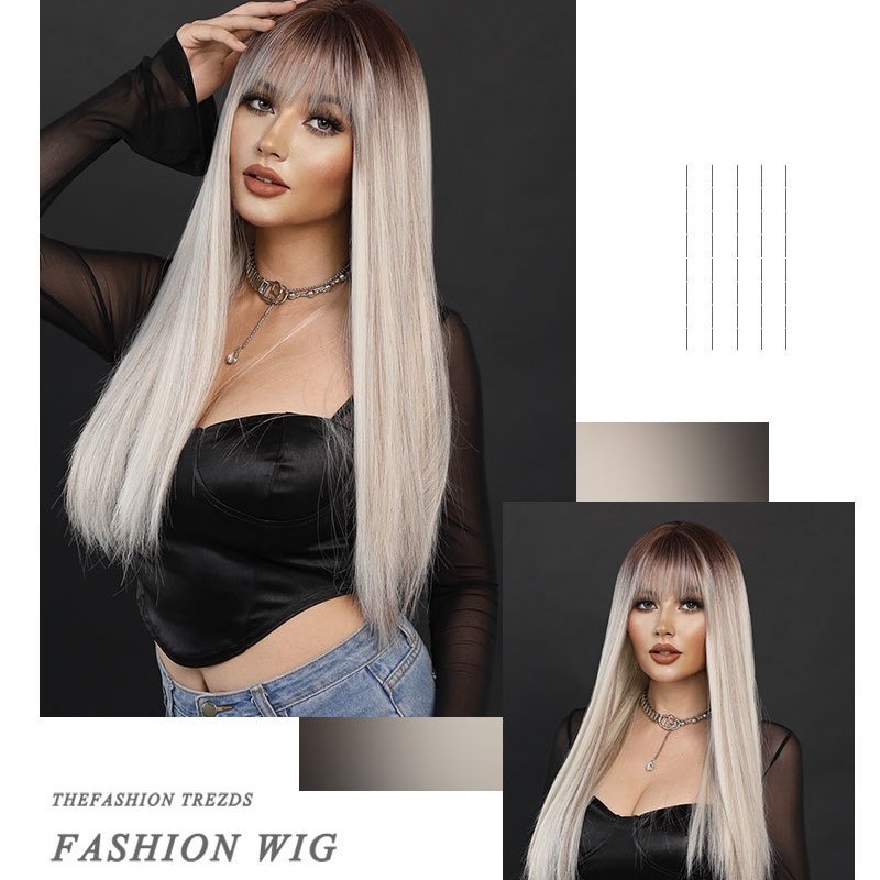 Milk Tea to Platinum Gradient Straight Wig