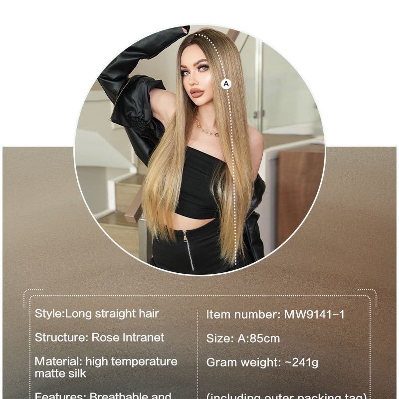 Extra-Long Straight Golden Ombre Synthetic Wig