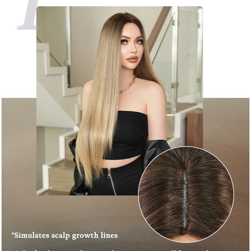 Extra-Long Straight Golden Ombre Synthetic Wig