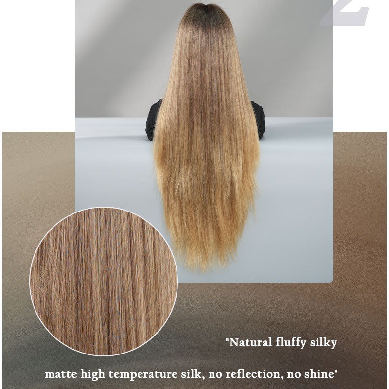 Extra-Long Straight Golden Ombre Synthetic Wig