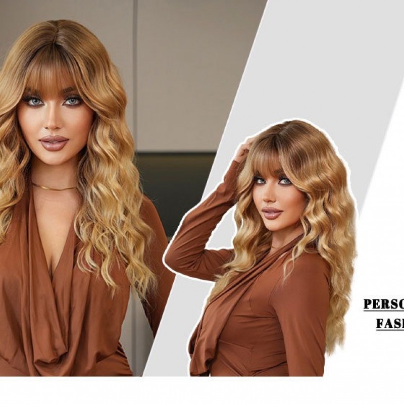 Enchanting Red Wavy Wool Curls Wig with Bangs Synthetic Wig