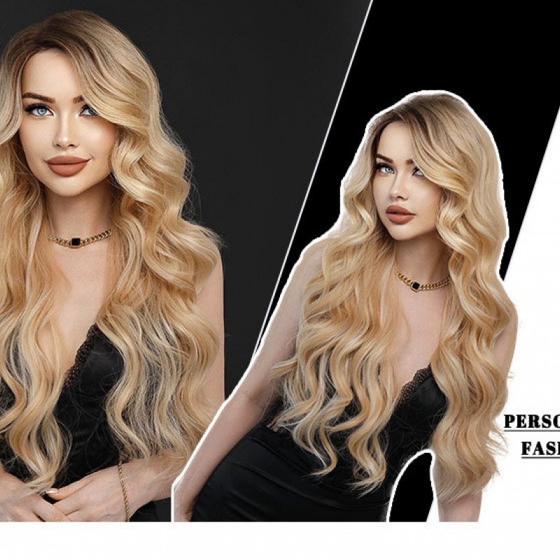 Elegant Tangerine Gold-Part Lace Wavy Wig with Side Part