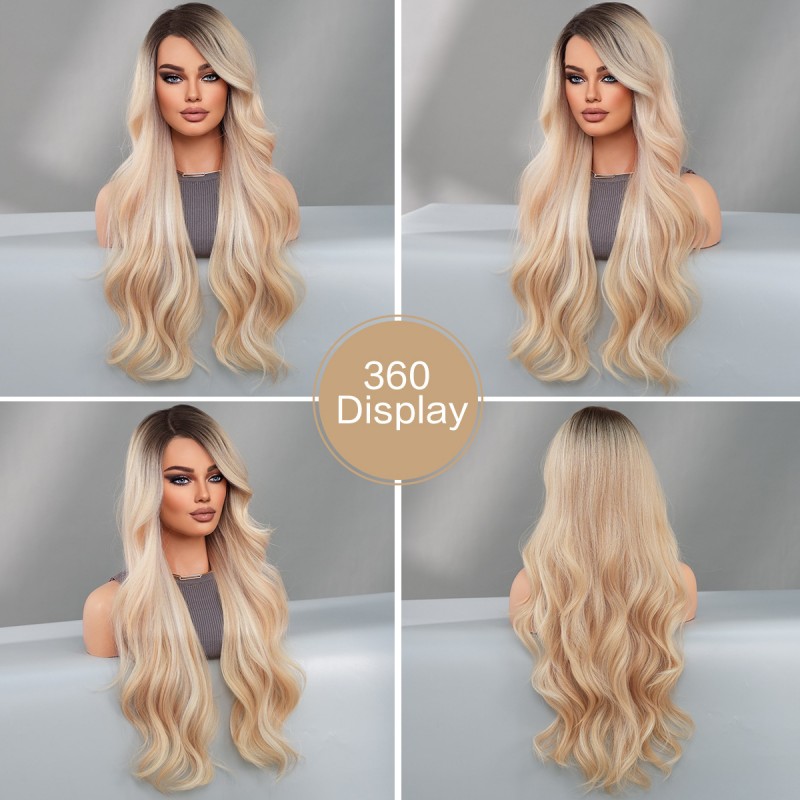 Elegant Tangerine Gold-Part Lace Wavy Wig with Side Part