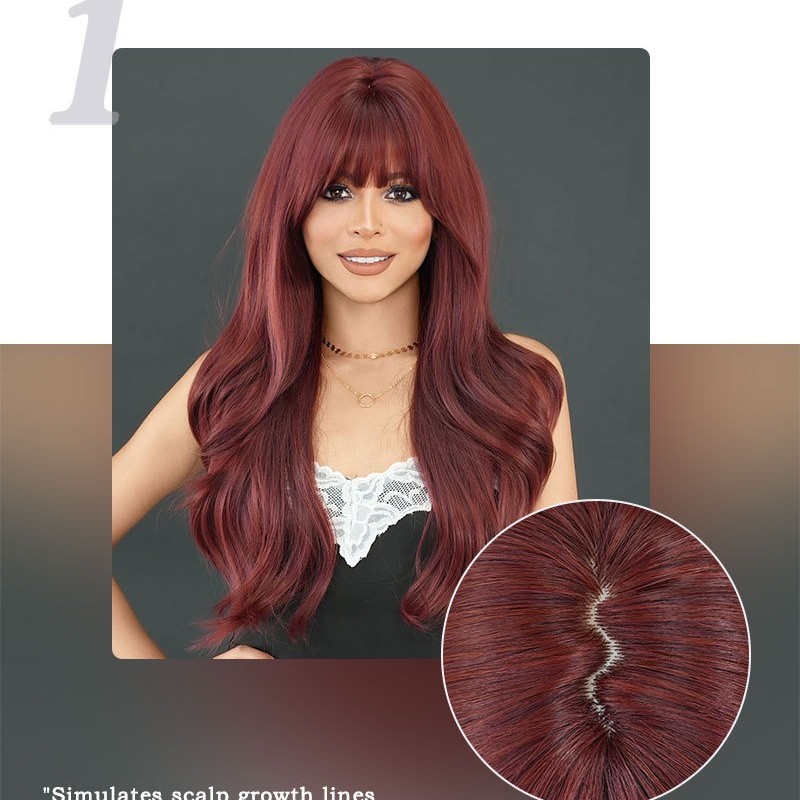 Flaming Crimson Allure Synthetic Full Head Curls Waves & Bangs Passionately Red 70cm