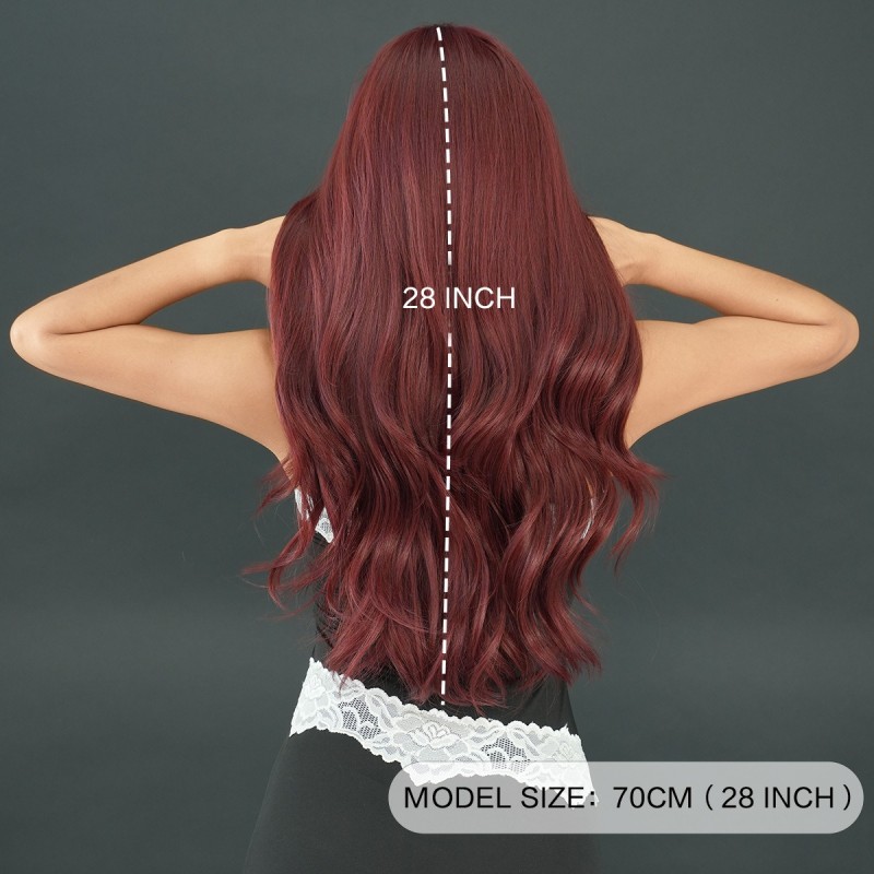 Flaming Crimson Allure Synthetic Full Head Curls Waves & Bangs Passionately Red 70cm